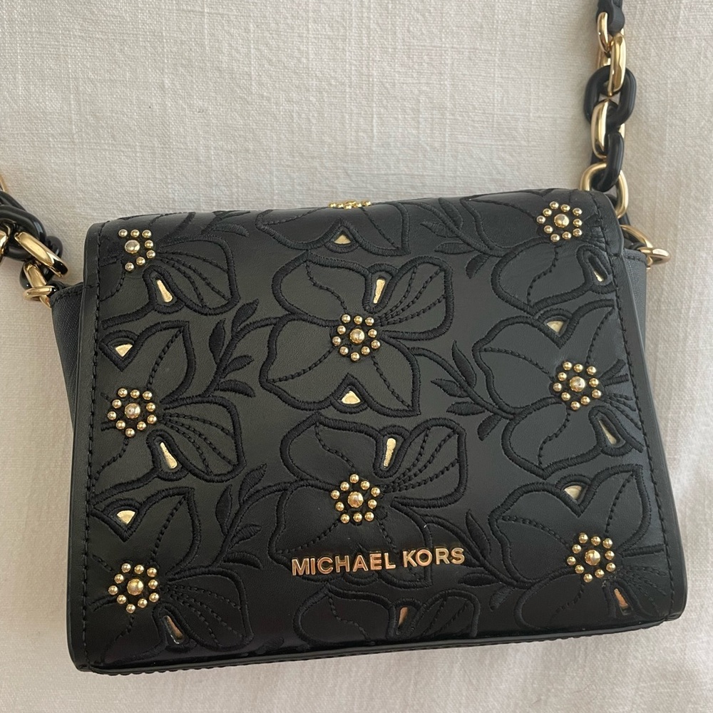 Black and gold Michael kors floral purse